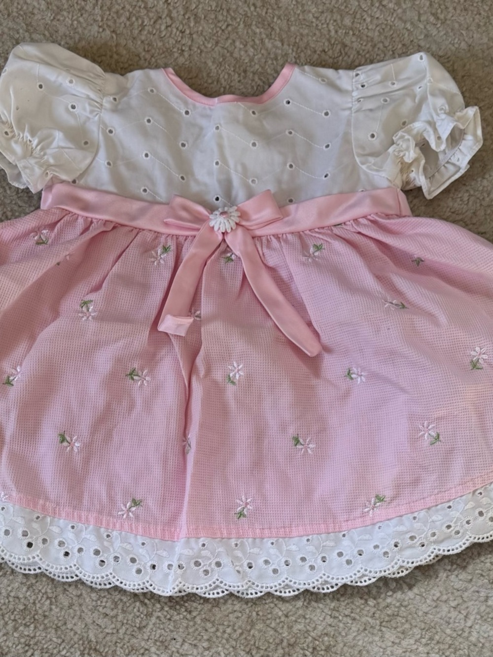 Girls Easter Pink & White Embroidered Eyelet Dress with Bow